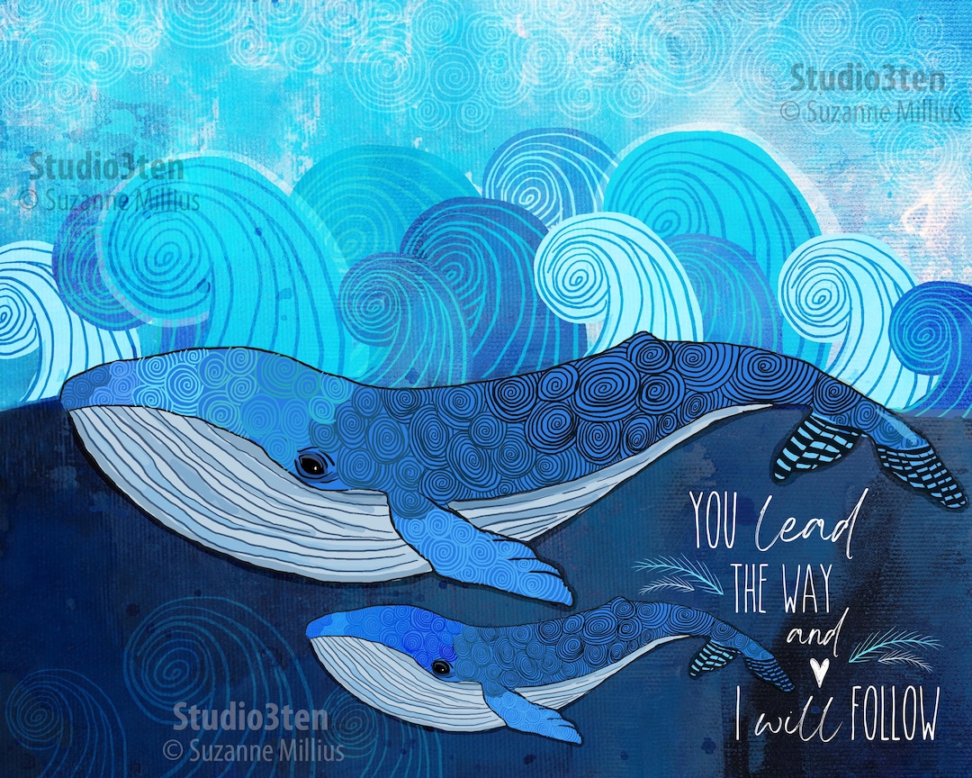 Whale Print, Mothers Day Art, Mothers Day Print, Whale With Baby, Water ...