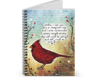 Cardinal journal, Cardinal diary, Journal with cardinals, blank book with cardinals, gift with cardinal, cardinal as sign, bird journal,