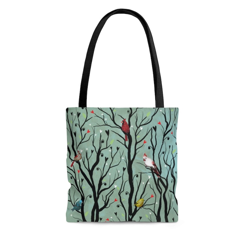 birds on bag bird hand bag bird purse bird lover bird backpack gift for bird lover Bird tote bag cardinal tote I love birds