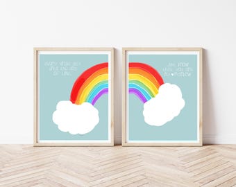 two prints, rainbow art, happy art for kids room, happy art for nursery, rainbow art for nursery, rainbow poem, you are my sunshine, rainbow
