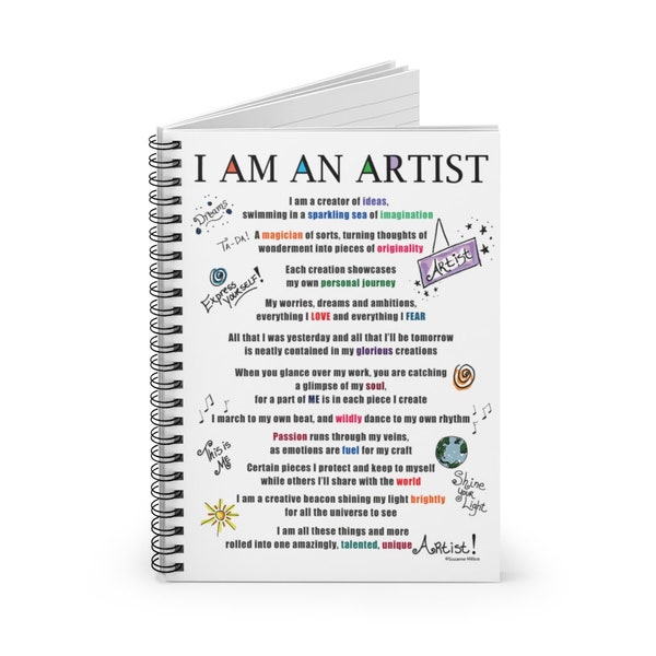 I am an artist, artist journal, artist diary, artist notebook, journal for artist, creative journal, artist poem, artist mantra, artist gift