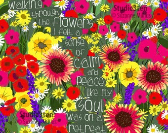 Flowers art, flower field print, field of flowers, art with flowers, flower print for sun room, flower lover, gift for gardener, green thumb