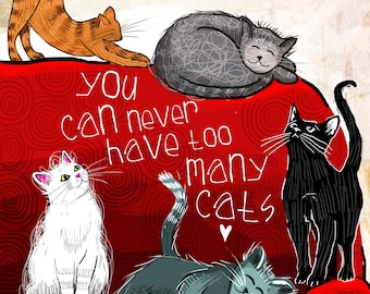 wall art with cats, woman with cat, cat art, crazy cat lady, cat lover, gift for cat lover, black cat, gift for divorce, cat poster