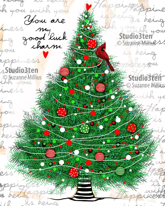 Weihnachtsbaum Druck, Weihnachtsbaum Kunst, Weihnachtsdekoration,  Weihnachtsdekoration, Kardinal im Baumdruck, Weihnachtsbaum Kunst, Baum mit  Kardinal, Weihnachten - .de