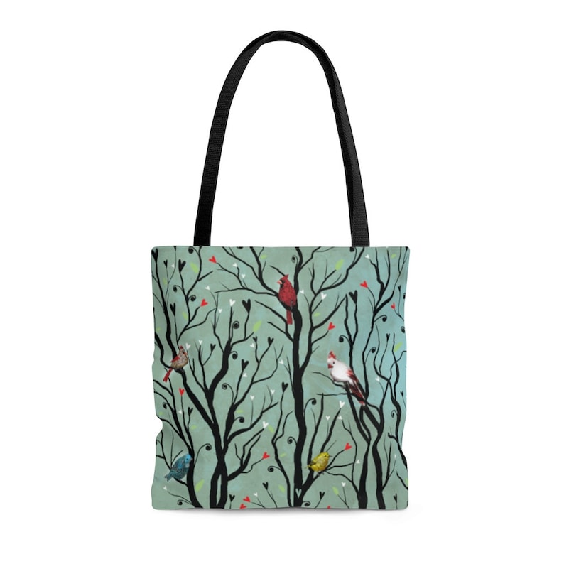 birds on bag bird hand bag bird purse bird lover bird backpack gift for bird lover Bird tote bag cardinal tote I love birds