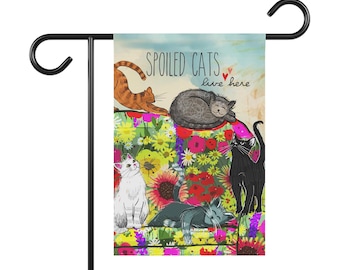 Cat garden flag, cat outdoor decor, cat yard art, cat garden sign, cat lover gift, gift for cat mom, cat mom gift, cat decor, cat theme