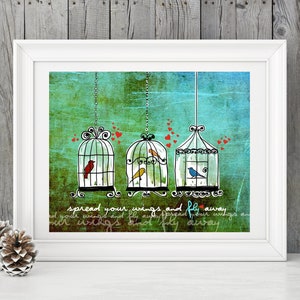 birds in cage print, why does the cage bird sing, love birds, birds in cage art, bird print, love print, birds singing print, birds in tree