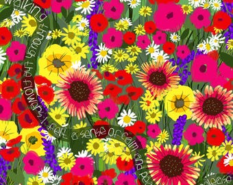 Flowers art, flower field print, field of flowers, art with flowers, flower print for sun room, flower lover, gift for gardener, geraniums