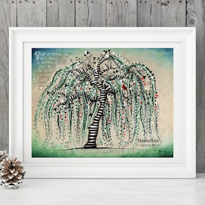 Weeping Willow print, weeping willow art, weeping willow with cardinal, weeping willow artwork, weeping willow gift, tree with cardinal