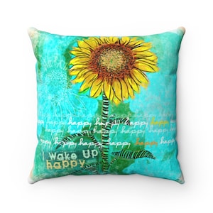 best selling, Sunflower Pillow, Sunflower lover, Summer pillow, sunflower art, sunflower decor, pillow with flowers, teal and yellow pillow