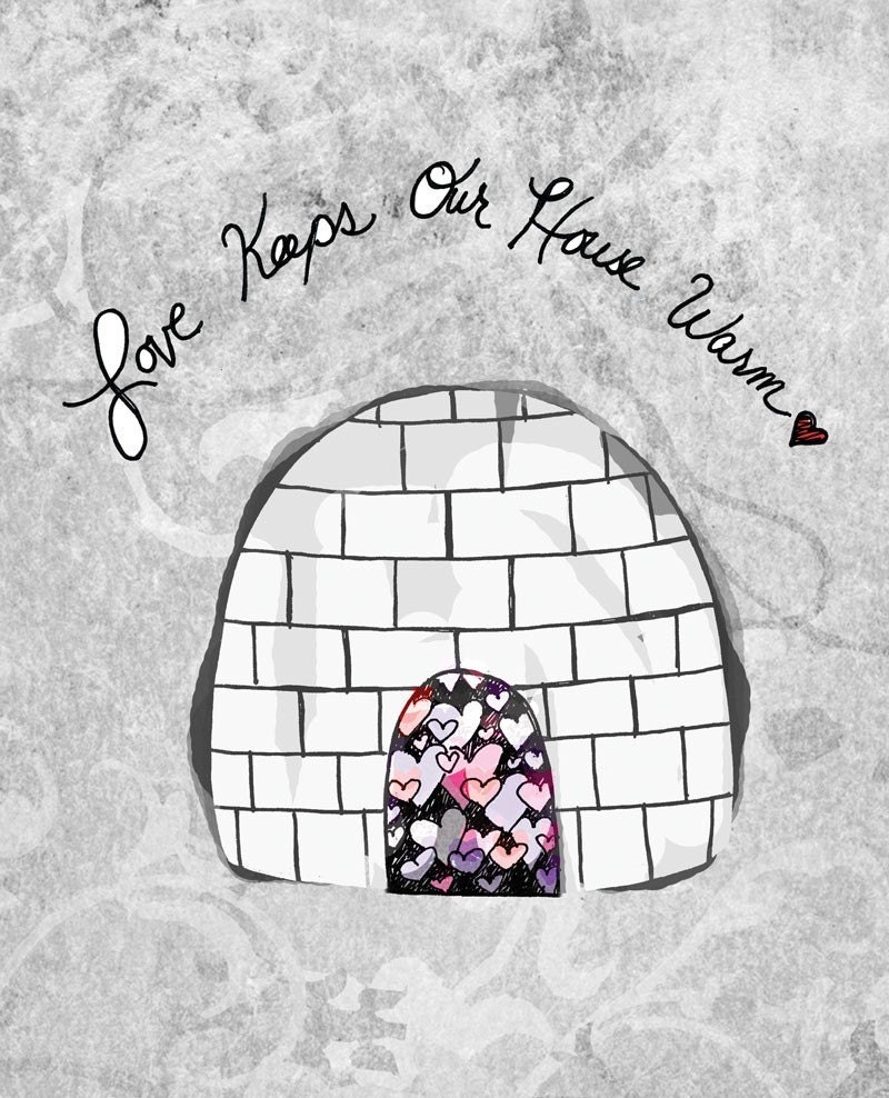 Love Keeps Our House Warm / original illustration ART Print Etsy