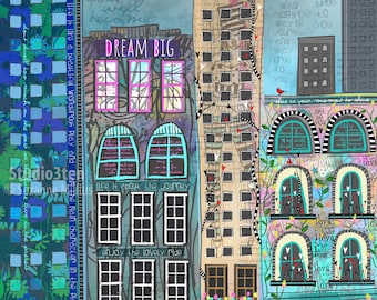 Art for graduate, gift for going to college, nyc, downtown, moving away, inspiration for teenager, VW bug art, big city art, inspiration