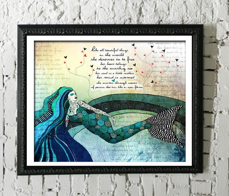Mermaid print, mermaid art, print with mermaid, ocean lover, pisces, wanderlust print, sea life art, water sign, fish art, mermaid collector image 3