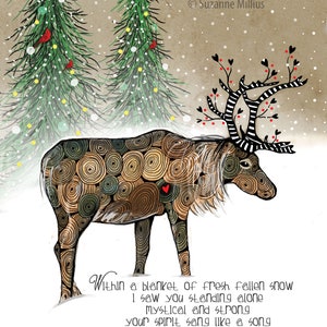 Impresión de renos, arte de reno, regalo de reno, arte de la vida silvestre, impresión de la naturaleza, nieve, bosques impresos, impresión alaska, impresión de alce, decoración de vacaciones, navidad