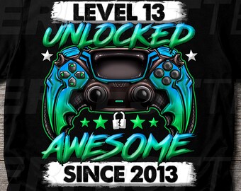 Level 13 Unlocked Shirt, Gamer 13th Birthday Shirt, 13 Year Old Shirt, 13 Years Old Boy Awesome Since 2013 Shirt, 13 Birthday Boy Shirt