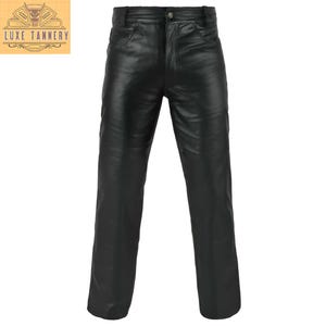 Men&#39;s Black Cow Leather Straight Fit Leather Pants | Premium Motorcycle Pants for Men| Handmade Leather Pants
