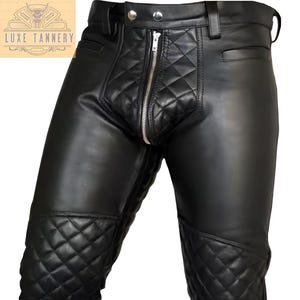 Men&#39;s Black Cow Leather Biker Leather Pants | Premium Motorcycle Pants for Men| Cow Leather Hand Made Quilted Pant