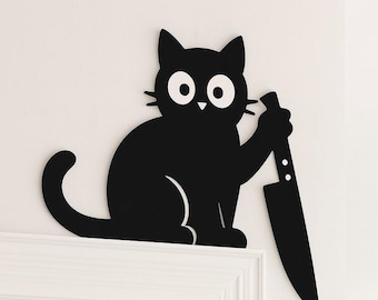 Funny Cat with Knife SVG | Laser Cut Silhouette, Wall Decor (Digital Download)