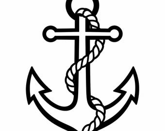 Nautical Anchor Icon SVG, PNG: rope sailor outline, coastal beach decor, Cricut Silhouettes Cut File, Instant Download