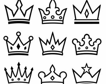Crown SVG, PNG: Royal Crown Bundle, Princess King Queen Line Art, Birthday Party Decal Cut Files, Instant Download