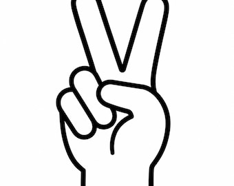 Peace Sign Icon SVG, PNG: hand gesture outline, retro groovy decor, Cricut Silhouettes Cut File, Instant Download