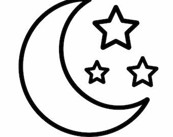 Moon Stars Icon SVG, PNG: crescent night sky outline, nursery celestial decor, Cricut Silhouettes Cut File, Instant Download