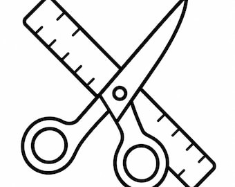 Scissors Ruler Icon SVG, PNG: school craft outline, teacher classroom decor, Cricut Silhouettes Cut File, Instant Download