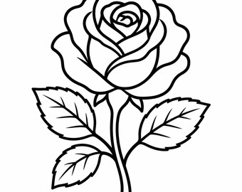 Rose Flower Icon SVG, PNG: floral stem outline, wedding valentine decor, Cricut Silhouettes Cut File, Instant Download