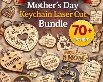 Muttertag Schlüsselbund Laser Cut Bundle, Mama Mama Mimi Schlüsselbund SVG, personalisierte Geschenkanhänger Glowforge CNC-Dateien, emotionale Mutter Geschenk Designs