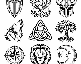 Mythic Symbol SVG, PNG: Viking Lion Wolf Phoenix Bundle, Fantasy Emblem Decal, Cut Files, Instant Download