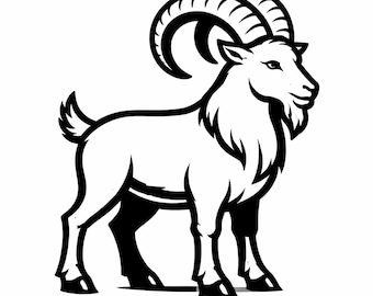 雄大な雄ヤギのSVG、農場動物のアウトラインカットファイル、大胆な角のあるヤギのPNG（Cricutレーザー彫刻用）、素朴な魅力（デジタルダウンロード）