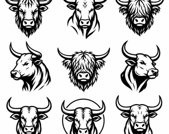 Bull Head SVG, PNG: Highland Cow Bundle, Farm Animal Decal, Western Ranch Craft Cut Files, Instant Download
