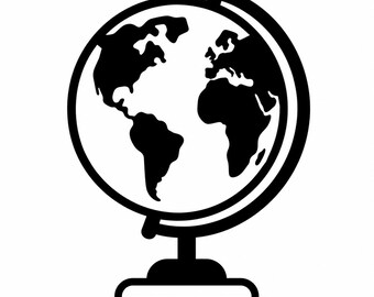 Globe Icon SVG, PNG: world map silhouette, geography teacher decor, Cricut Silhouettes Cut File, Instant Download