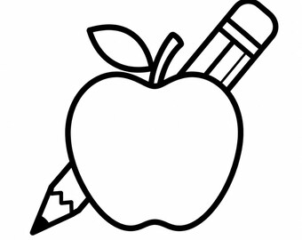 Teacher Apple Icon SVG, PNG: pencil classroom outline, school decor, Cricut Silhouettes Cut File, Instant Download