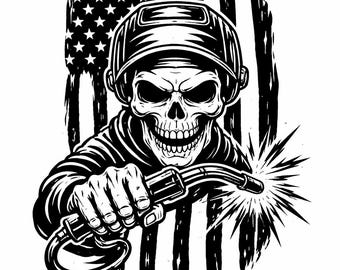 Patriotic Welder Skull SVG, American Welding Torch Cut File PNG for Cricut, Bold Gift for Proud Blue Collar Dad (Digital Download)