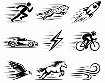 Speed Icon SVG, PNG: Fast Motion Bundle, Runner Car Rocket Sport Decal, Cut Files, Instant Download