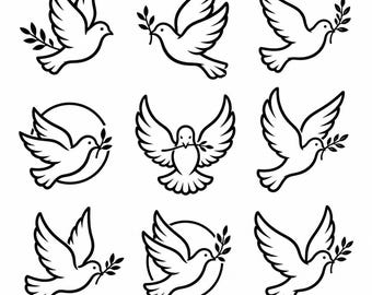 Dove SVG, PNG: Peace Bird Bundle, Olive Branch Line Art, Memorial Wedding Decal Cut Files, Instant Download