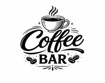 コーヒーバーのSVGファイル、居心地の良いコーヒーステーションのサインカットファイル、コーヒー好きのための温かみのあるファームハウスカフェの装飾（デジタルダウンロード）