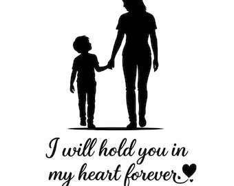 母と子が手をつないでいるSVG、愛情あふれるシルエット引用句カットファイル、Cricut Memory Decor用の心温まるお母さんへのギフトPNG（デジタルダウンロード）