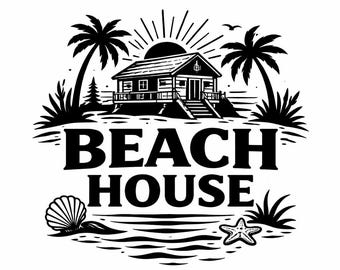 Beach House SVG, Tropical Coastal Cottage PNG, Sunny Seaside Home Cut File for Relaxing Beach Decor (Digital Download)