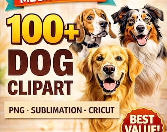 Dog Clipart Bundle 100+ PNG Sublimation Files, cute puppy graphics for mugs shirts tumblers and heartfelt gifts for dog lovers