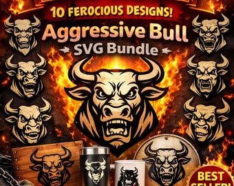 Aggressive Bull SVG Bundle, 10+ bull head laser cut files for ranch wall art, western man cave decor and bold farmhouse gifts
