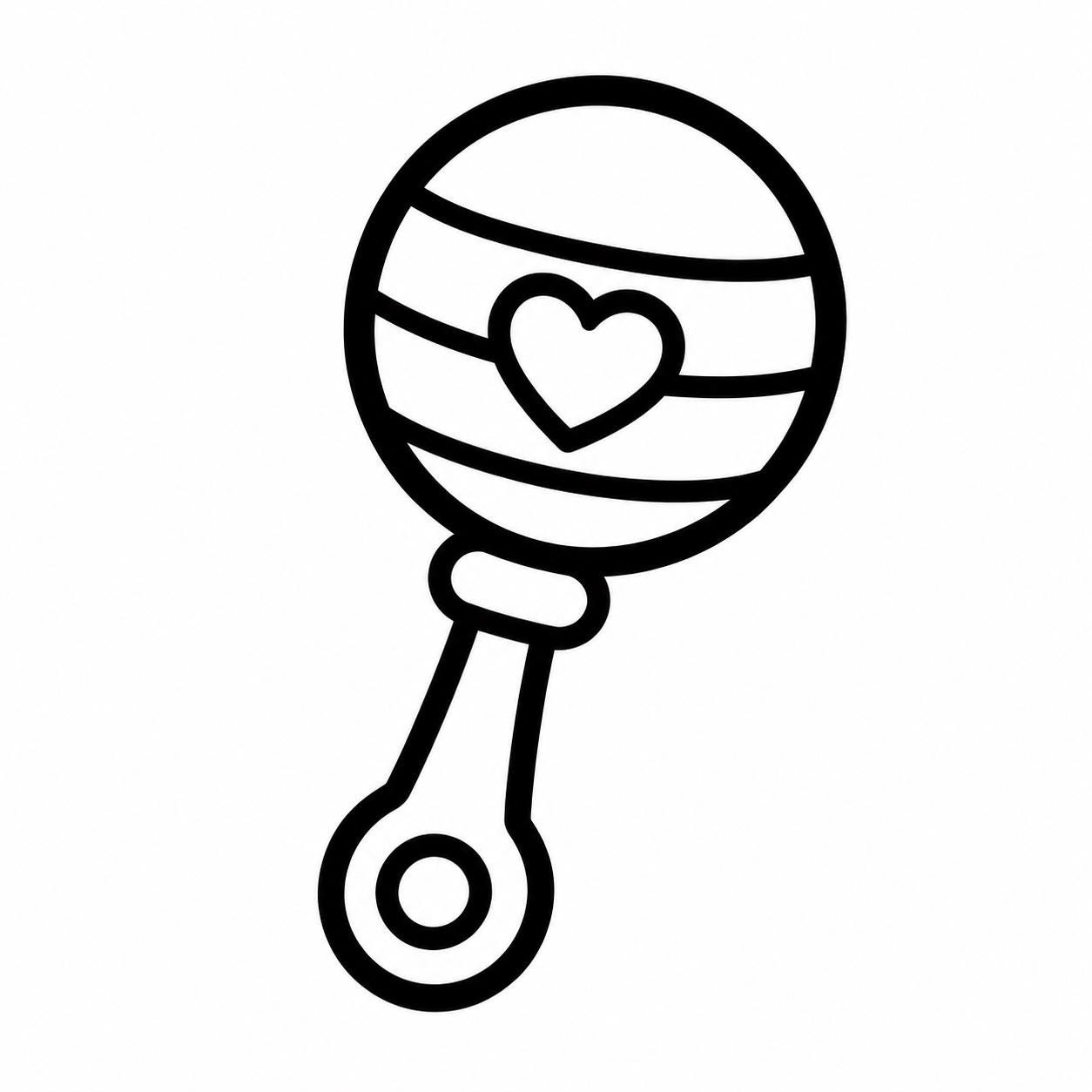 Baby Rattle Icon SVG, PNG: Heart Stripe Toy Line Art, Newborn Shower ...