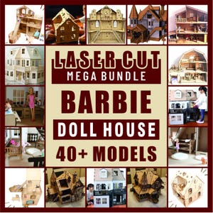 CNC Laser Cut Dollhouse Models Bundle 40 Designs | DXF PDF Lightburn Files | Build Wooden Barbie Doll Houses & Miniatures