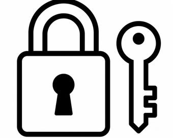Lock Key Icon SVG, PNG: security padlock outline, home safety decor, Cricut Silhouettes Cut File, Instant Download