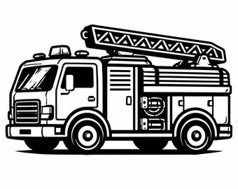 消防車SVG、子供用消防車カットファイル、大胆な救助車両PNG（Cricutレーザー彫刻用）、勇ましい子供部屋の装飾（デジタルダウンロード）