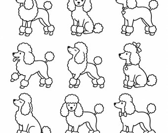 Poodle SVG, PNG: Cute Poodle Dog Bundle, Pet Grooming Line Art, Dog Lover Decal Cut Files, Instant Download