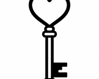 Heart Key Icon SVG, PNG: antique love key outline, wedding home decor, Cricut Silhouettes Cut File, Instant Download