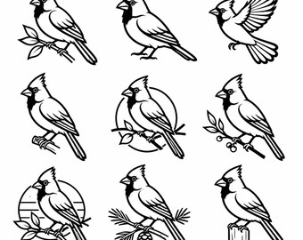 Cardinal Bird SVG, PNG: Perched Bird Bundle, Memorial Nature Decal, Winter Craft Cut Files, Instant Download
