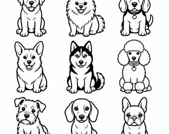 Dog SVG, PNG: Cute Dog Breed Bundle, Puppy Portrait Line Art, Pet Lover Decal Cut Files, Instant Download